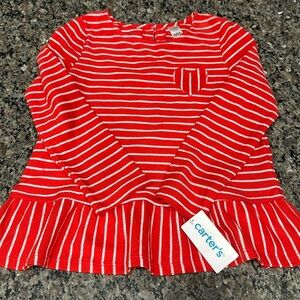 NWT Carters Girl long sleeve striped shirt with heart pocket. Size 8